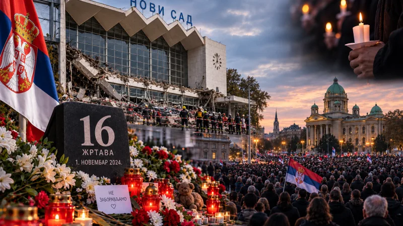 Год после трагедии в Нови-Саде: Сербия почтила память 16 погибших